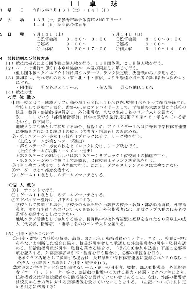 令和６年度第６３回長野県中学校総合体育大会卓球の部の要項1