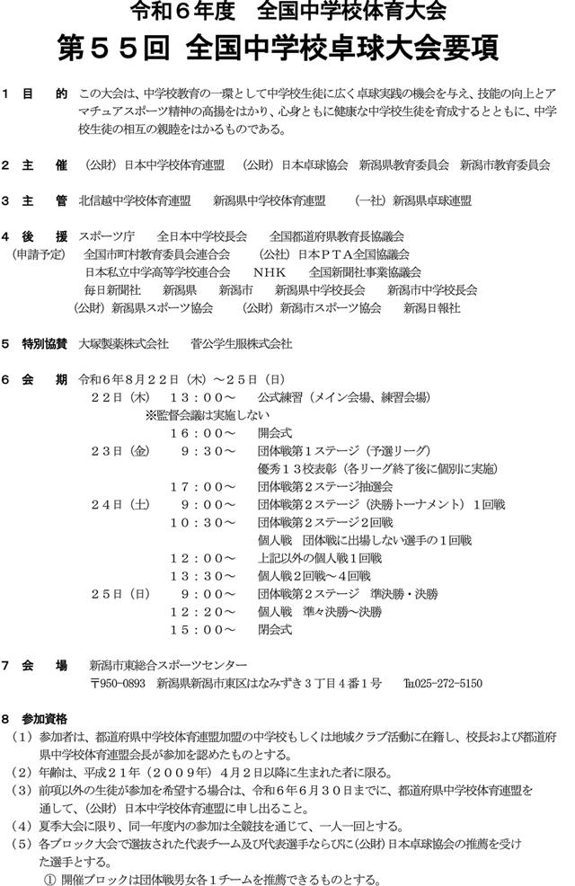 第55回全国中学校卓球大会の要項1