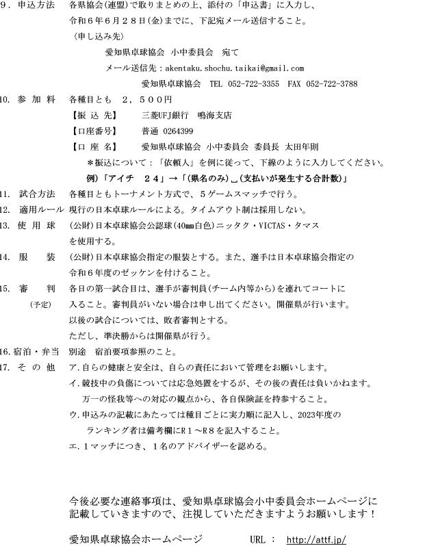 第76回中部日本卓球選手権大会（カデット・ホープス・カブの部）の要項2