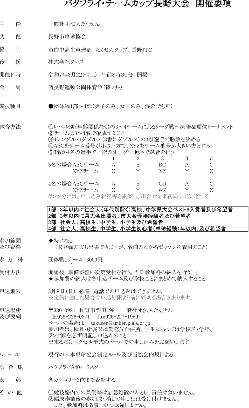 バタフライ・チームカップ長野大会の要項